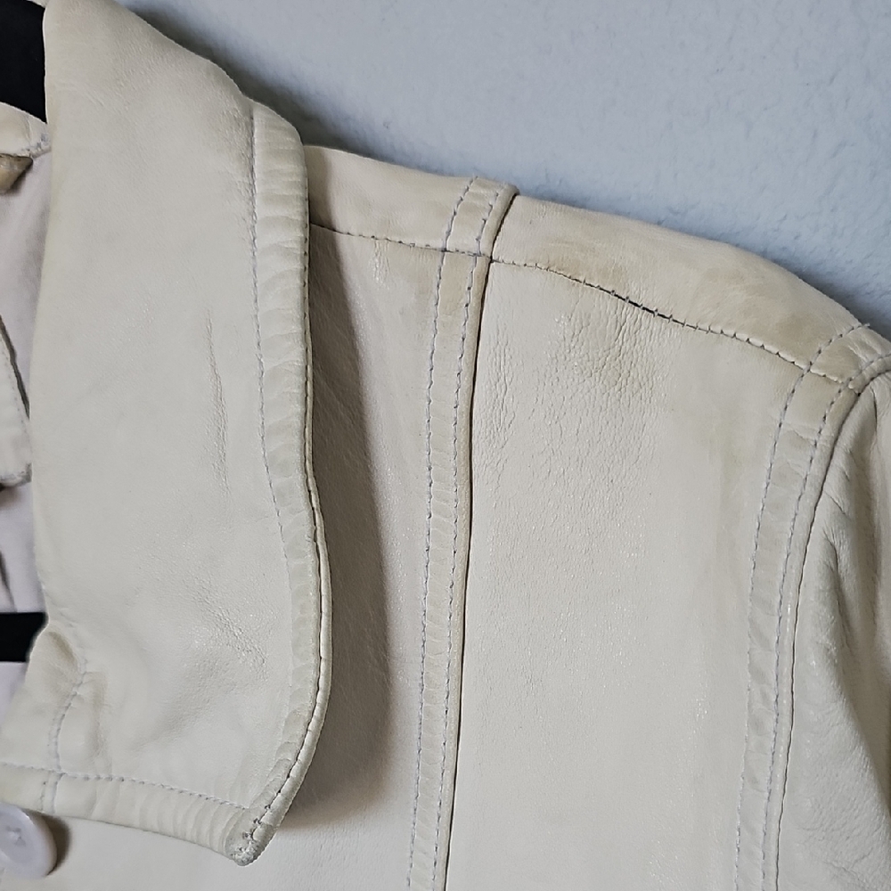 GAP Vintage Women's Beige Leather Button Up Jacket Large - Picture 2 of 13